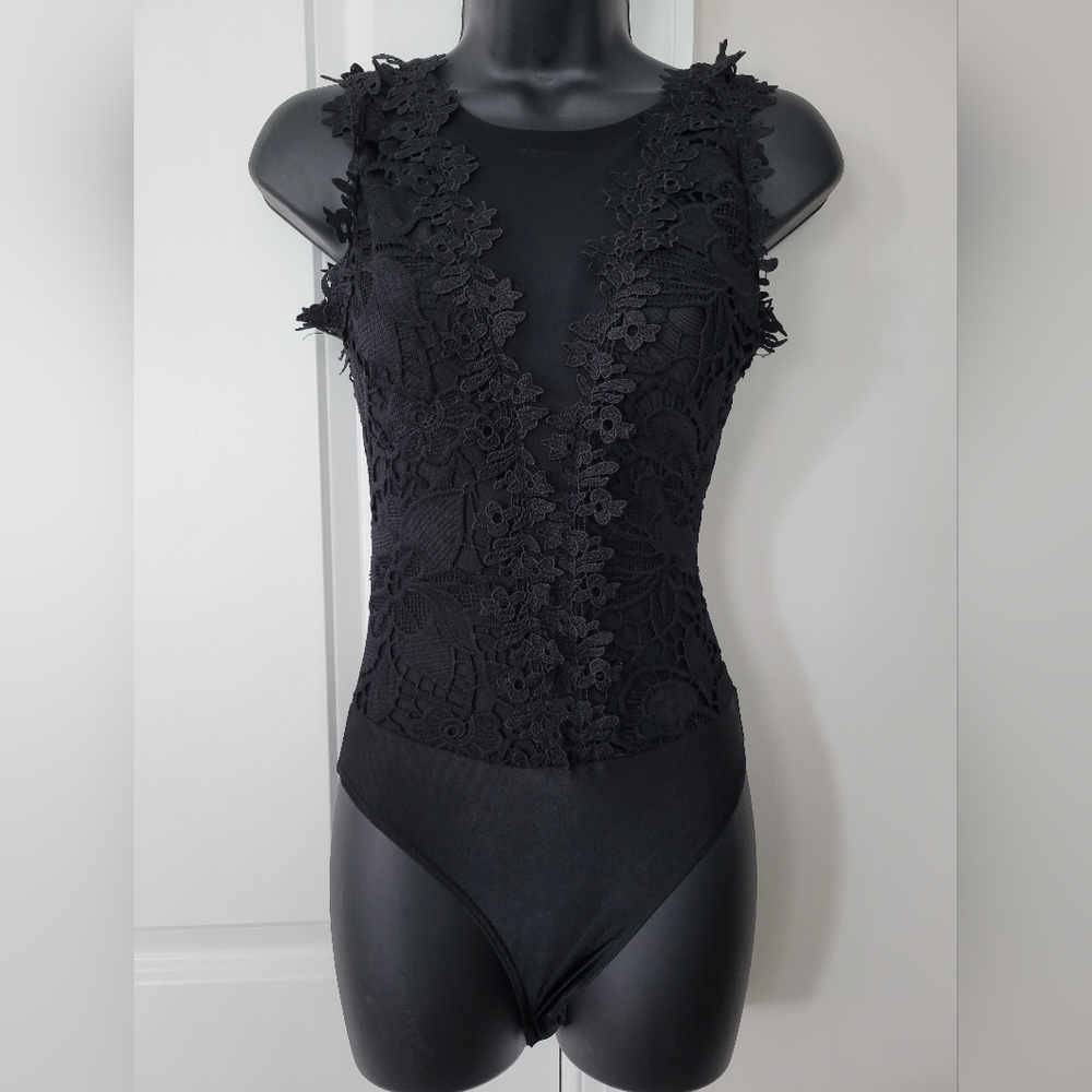 Black Floral Lace Cami  Bodysuit